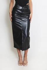 Faux Leather Midi Skirt