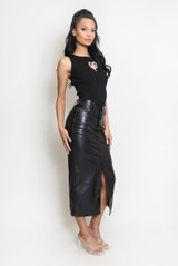 Faux Leather Midi Skirt