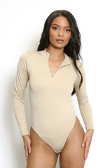 Half Zip Front Ribbed Bodysuit