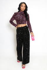 Velvet Sequin Wide Leg Trouser