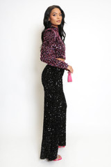 Velvet Sequin Wide Leg Trouser
