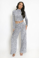 Velvet Sequin Wide Leg Trouser