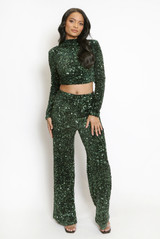 Velvet Sequin Wide Leg Trouser