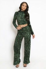 Velvet Sequin Wide Leg Trouser