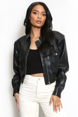 Faux Leather Collared Cropped Jacket