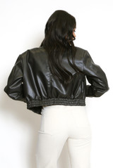 Faux Leather Collared Cropped Jacket