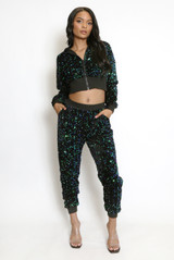 Sequin Cropped Hoodie And Joggers Set