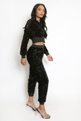 Sequin Cropped Hoodie And Joggers Set