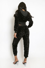 Sequin Cropped Hoodie And Joggers Set