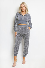 Sequin Cropped Hoodie And Joggers Set