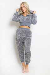 Sequin Cropped Hoodie And Joggers Set