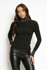 Diamante High Neck Ribbed Jumper 