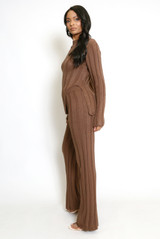 Ribbed Side Cut Out Jumper And Flare Trouser Set