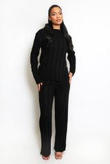 Ribbed Side Cut Out Jumper And Flare Trouser Set