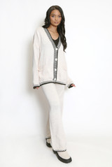 Contrast Edge Cardigan And Wide Leg Trouser Set