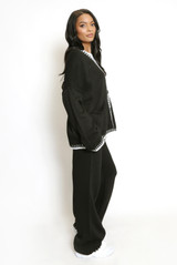 Contrast Edge Cardigan And Wide Leg Trouser Set