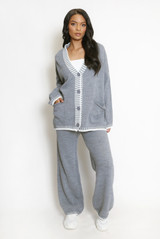 Contrast Edge Cardigan And Wide Leg Trouser Set