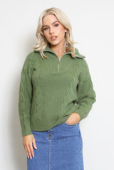 Half Zip Braided Knit Jumper 