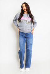 Contrast Sequin Rock Slogan Jumper