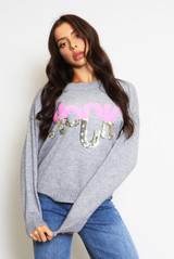 Contrast Sequin Rock Slogan Jumper