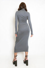 Ruched High Neck Long Sleeve Maxi Dress