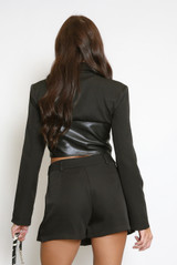 Black PU Zip Up Blazer