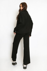 Half Zip Knitted Jumper And Wide Leg Trouser Set