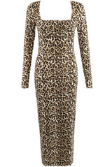 Animal Print Square Neck Midi Dress