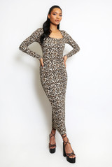 Animal Print Square Neck Midi Dress