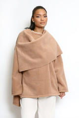 Short Knit Coat With Asymmetric Scarf