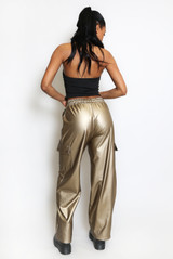 Wide Leg Metallic Cargo Trouser