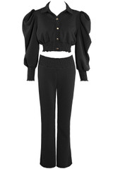 Waffle Cropped Top And Flare Trouser Set 
