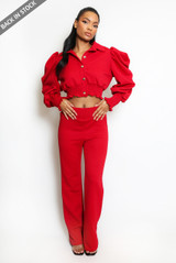 Waffle Cropped Top And Flare Trouser Set 