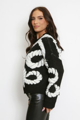 Rope Print Round Neck Knitted Jumper