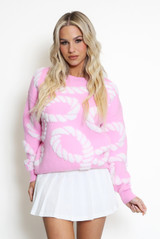 Rope Print Round Neck Knitted Jumper