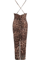 Leopard Print Mesh Strappy Midi Dress