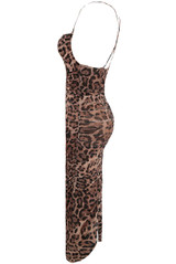 Leopard Print Mesh Strappy Midi Dress
