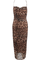 Leopard Print Mesh Strappy Midi Dress