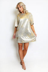 Metallic Round Neck T-Shirt Dress