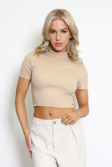 Fine Knit Ribbed High Neck Crop Top