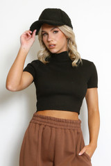 Fine Knit Ribbed High Neck Crop Top