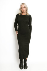 Round Neck Side Slit Knitted Dress