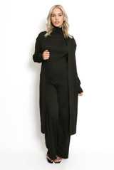 Three Piece Top  Cardigan And Wide Leg Trouser Set 