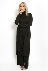 Three Piece Top  Cardigan And Wide Leg Trouser Set 