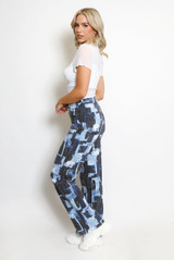 Contrast Print Straight Leg Denim Jeans