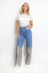 Foil Two Tone Flare Denim Jeans