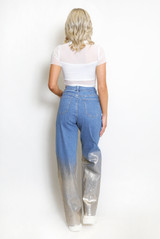 Foil Two Tone Flare Denim Jeans