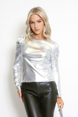 Metallic Puff Sleeve Top