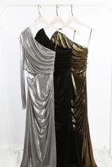 Metallic Cut Out One Shoulder Maxi Dress