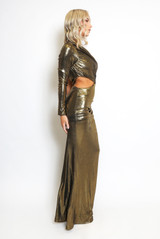 Metallic Cut Out One Shoulder Maxi Dress